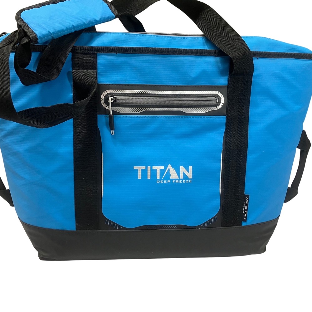 Titan Deep Freeze Arctic Zone Insulated Tote Bag Blue Cooler Zippered Pocket